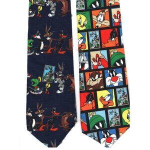 Vintage Looney Tunes 1997 Men's Neckties Imported Fabric Made In USA Stamps